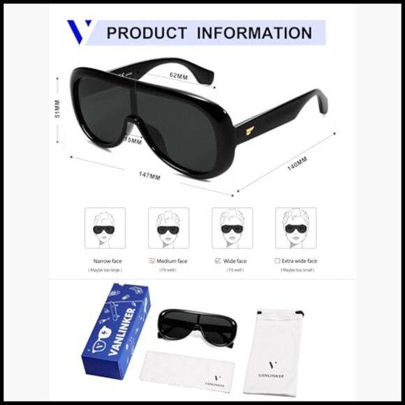 Oversized Aviator Square Sunglasses Polarized Lens Retro Futuristic Mask Shades main image 7